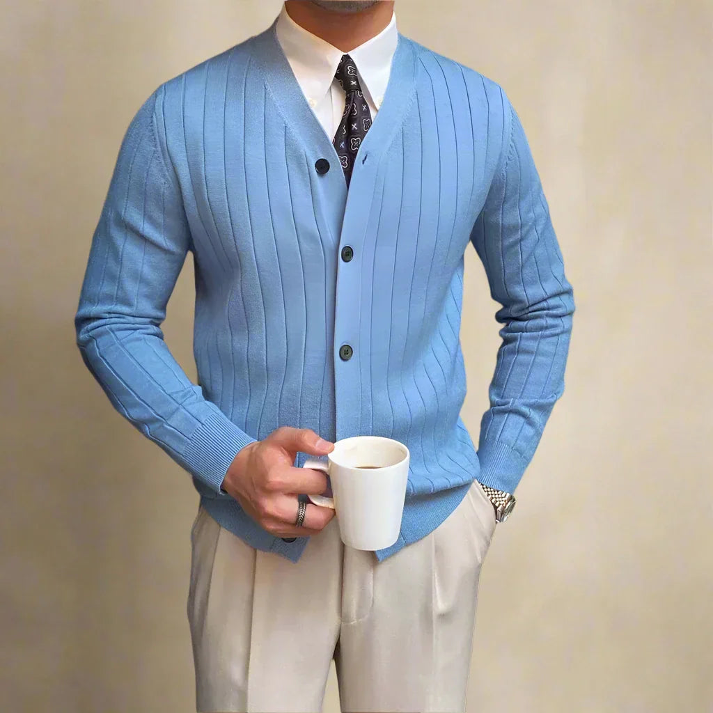 Magnus - Cardigan tricoté avec col en V et boutons pour hommes