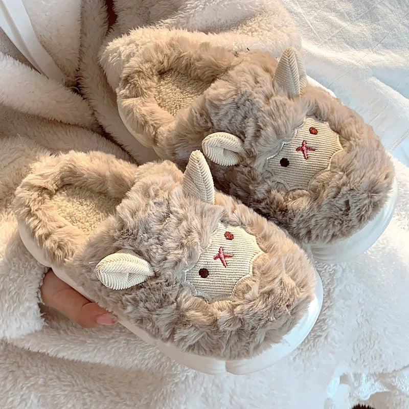 SheepieSteps - Chaussons unisexes en peluche mouton dessin animé