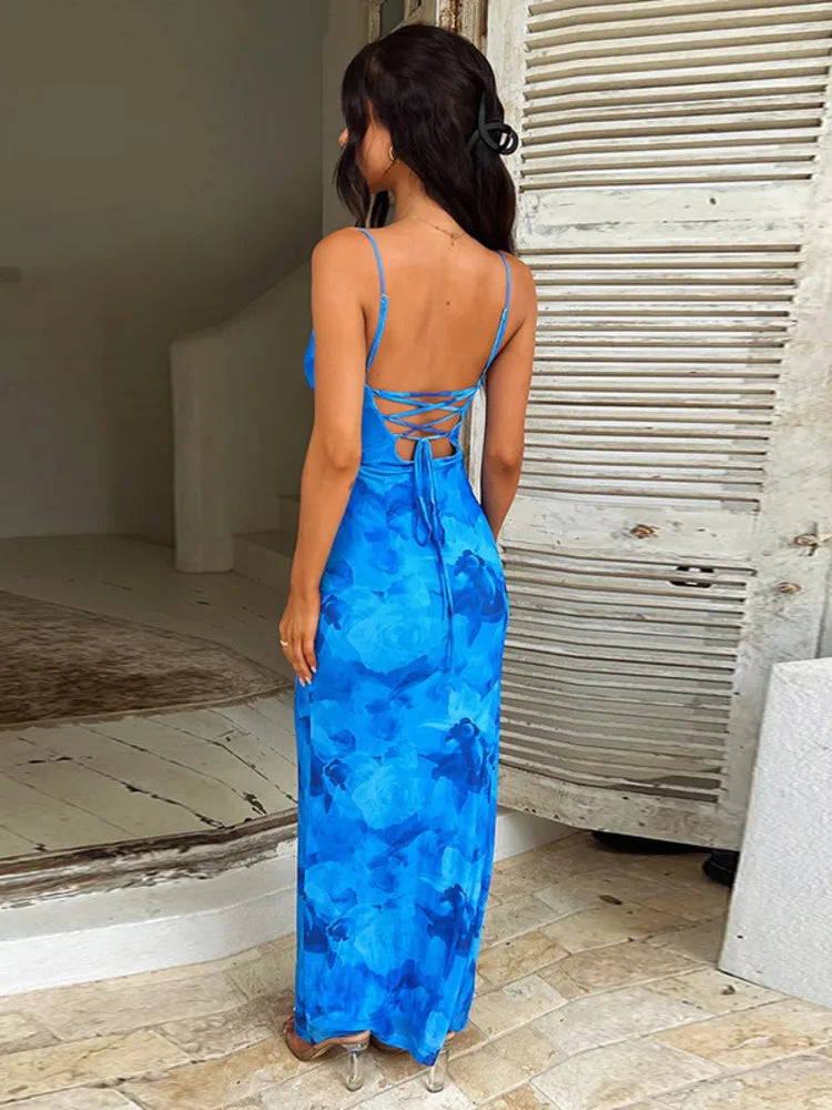 Robe Maxi à Imprimé Floral Elara Chic – Élégance avec Bretelles Spaghetti