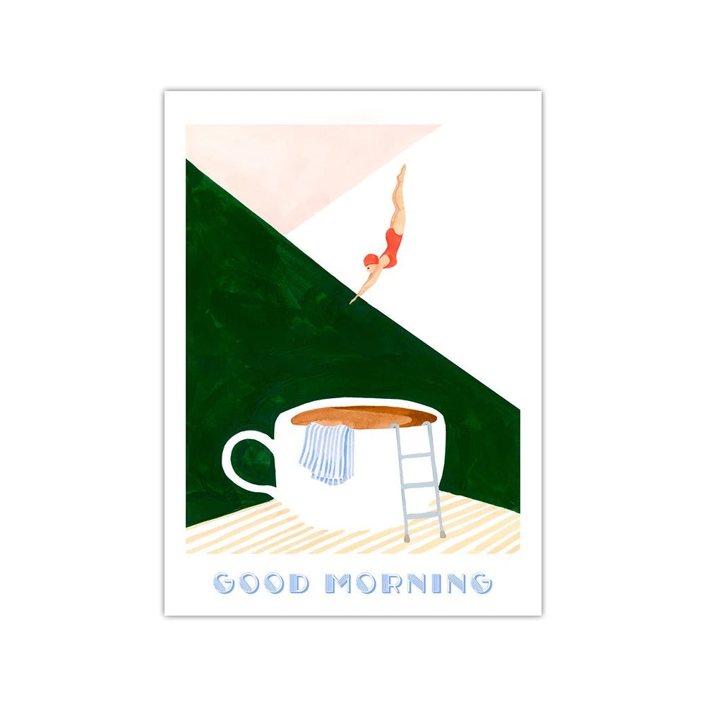MugDive - Affiches d'art fantaisistes inspirées du café
