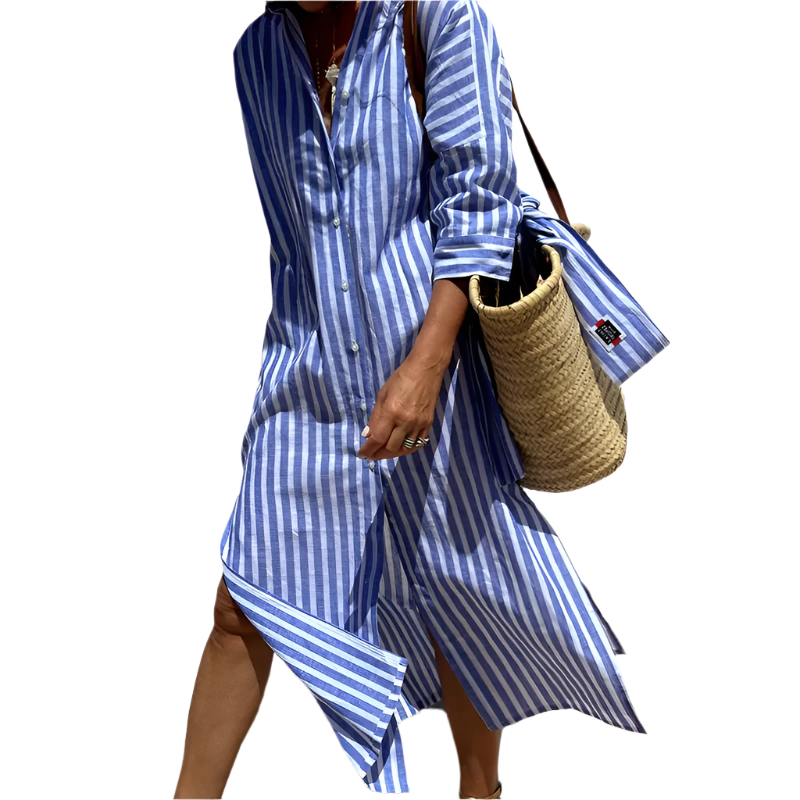 Alisha - Robe classique à manches longues rayées