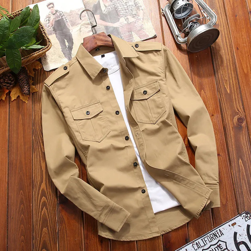 Leon - Chemise homme à manches longues avec poches multiples et patchs