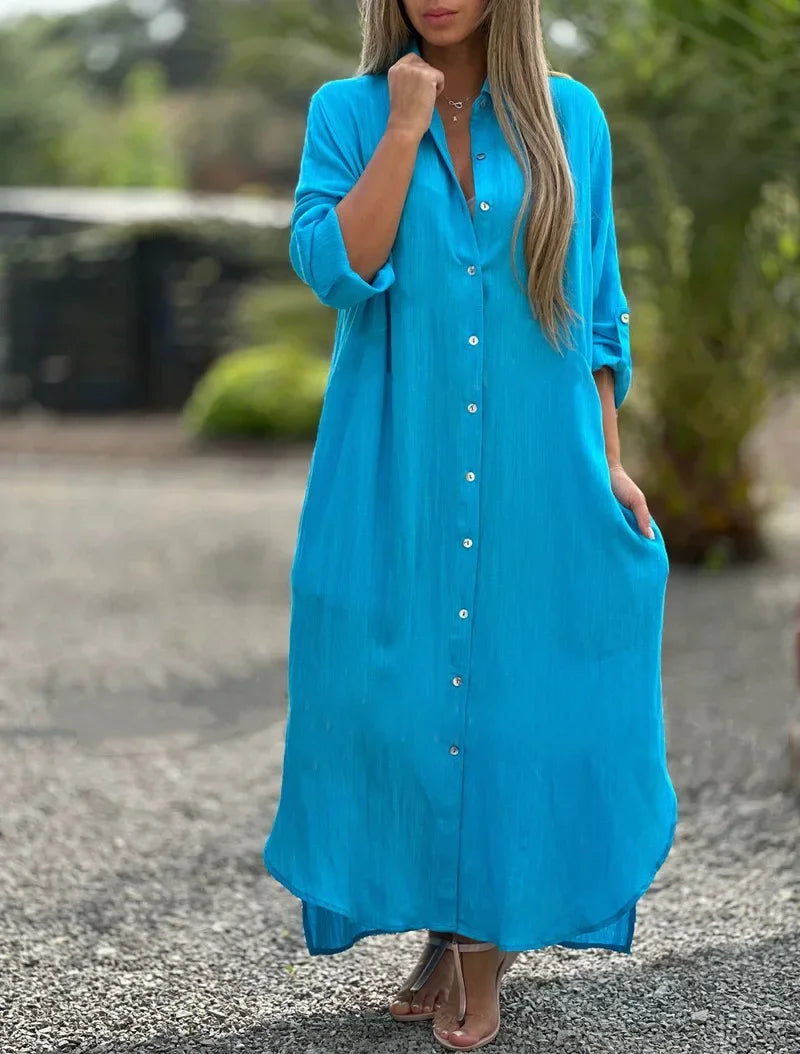 Ruth - Robe maxi à manches longues polyvalente avec boutons