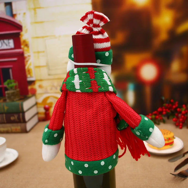 Housse de bouteille de vin en tricot de père Noël en cartoon