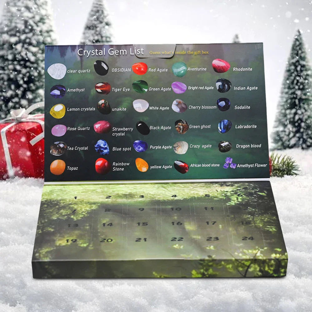 Calendrier de l'Avent avec 24 pierres précieuses et cristaux