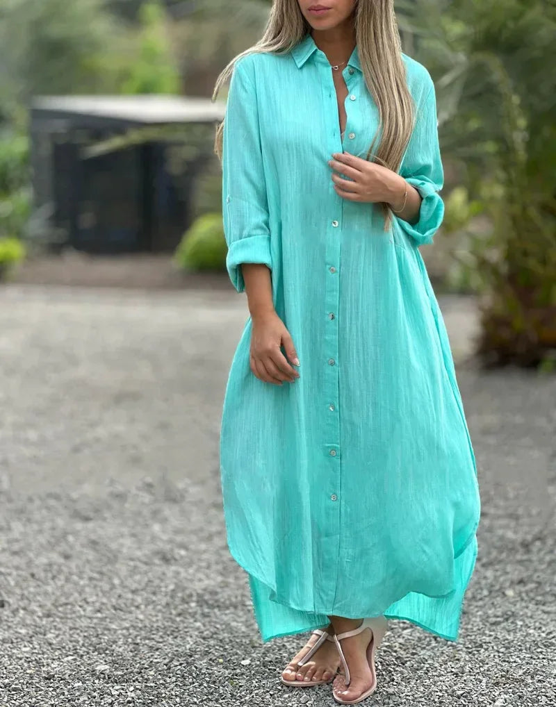 Ruth - Robe maxi à manches longues polyvalente avec boutons