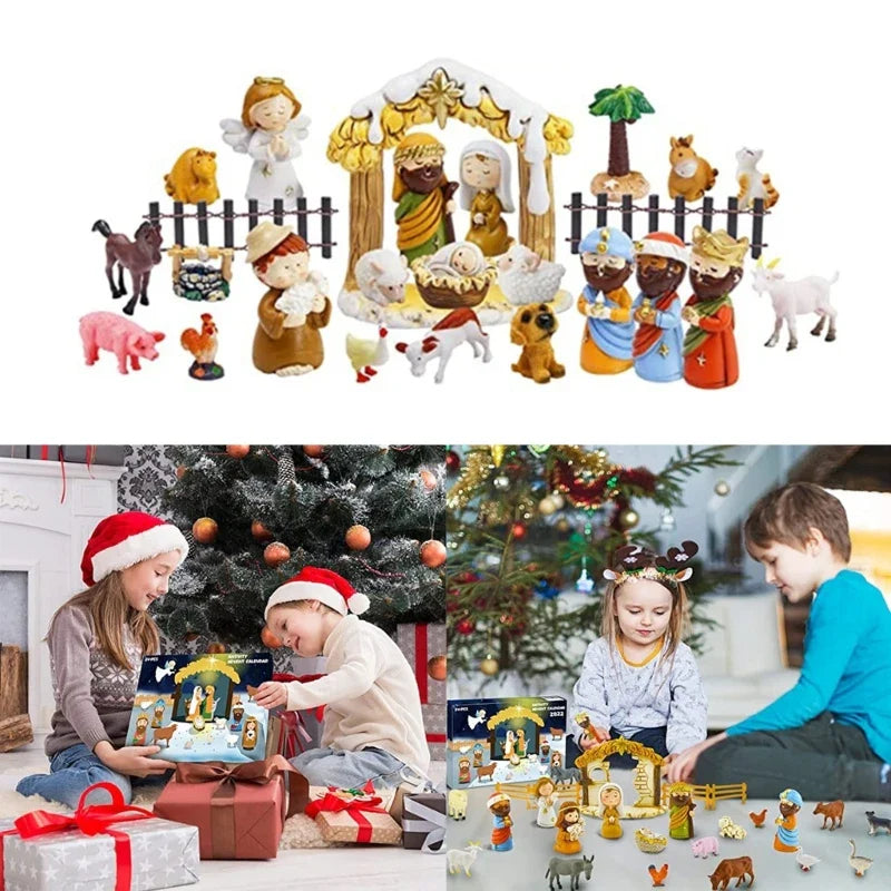 Calendrier de l'Avent Crèche 24 Miniatures en Résine de la Sainte Famille