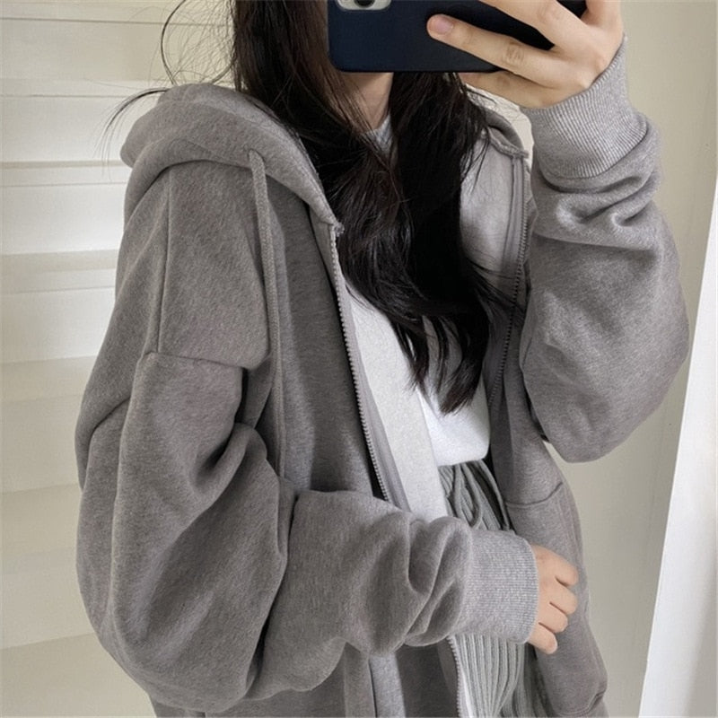 Veste à capuche surdimensionnée zippée avec poches unies Kale |