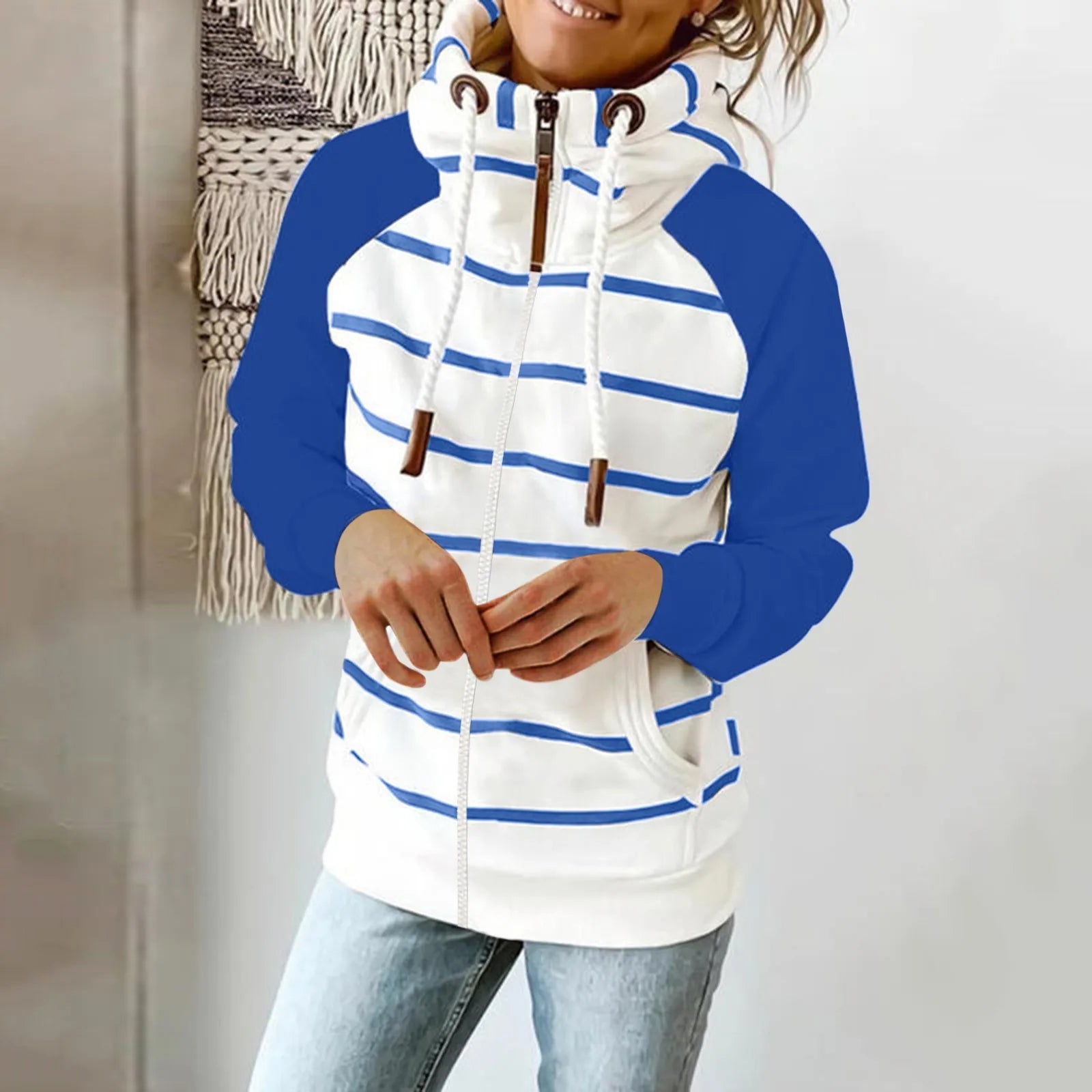 Frida - Sweat à capuche rayé avec cordon et poches