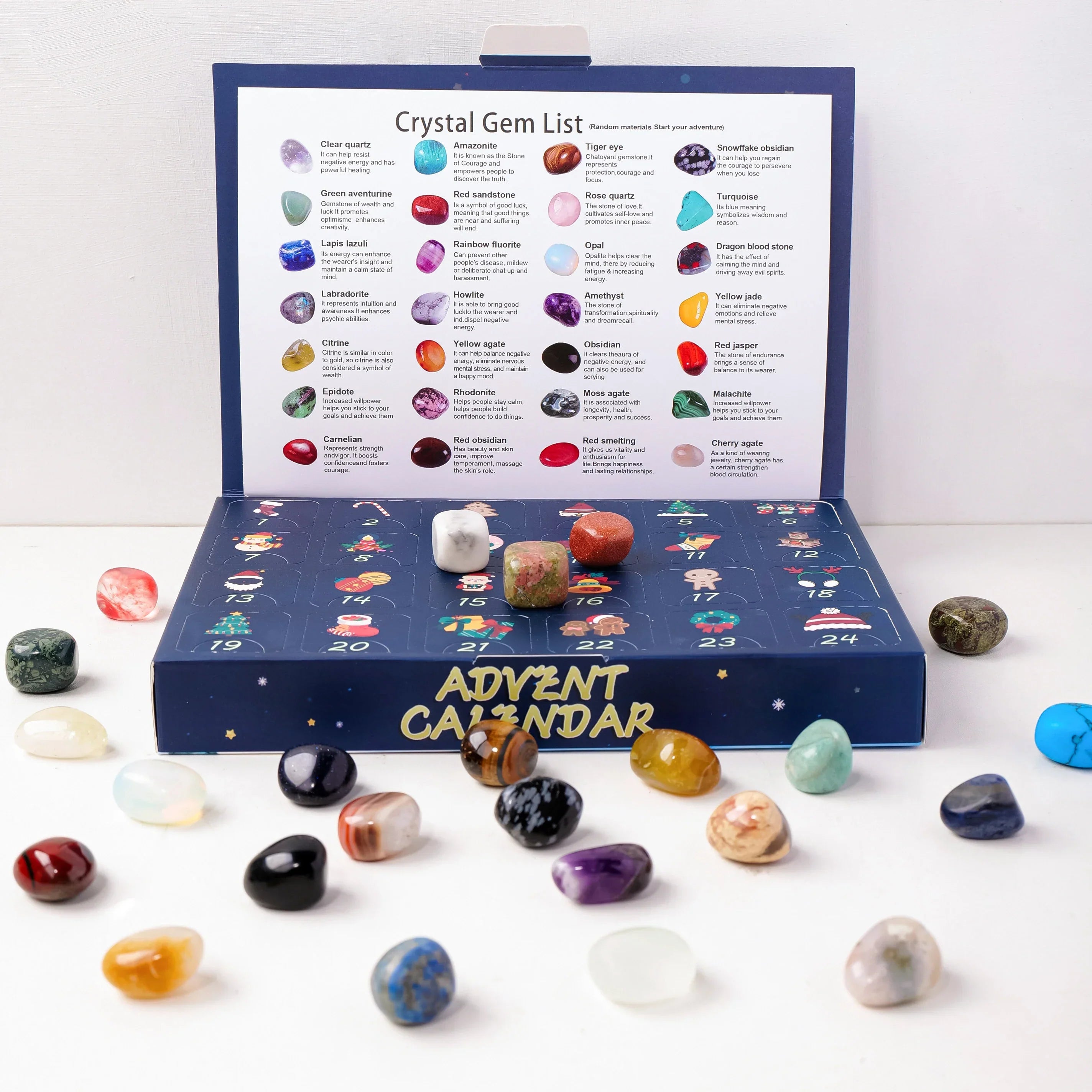 Calendrier de l'Avent avec des pierres de cristal