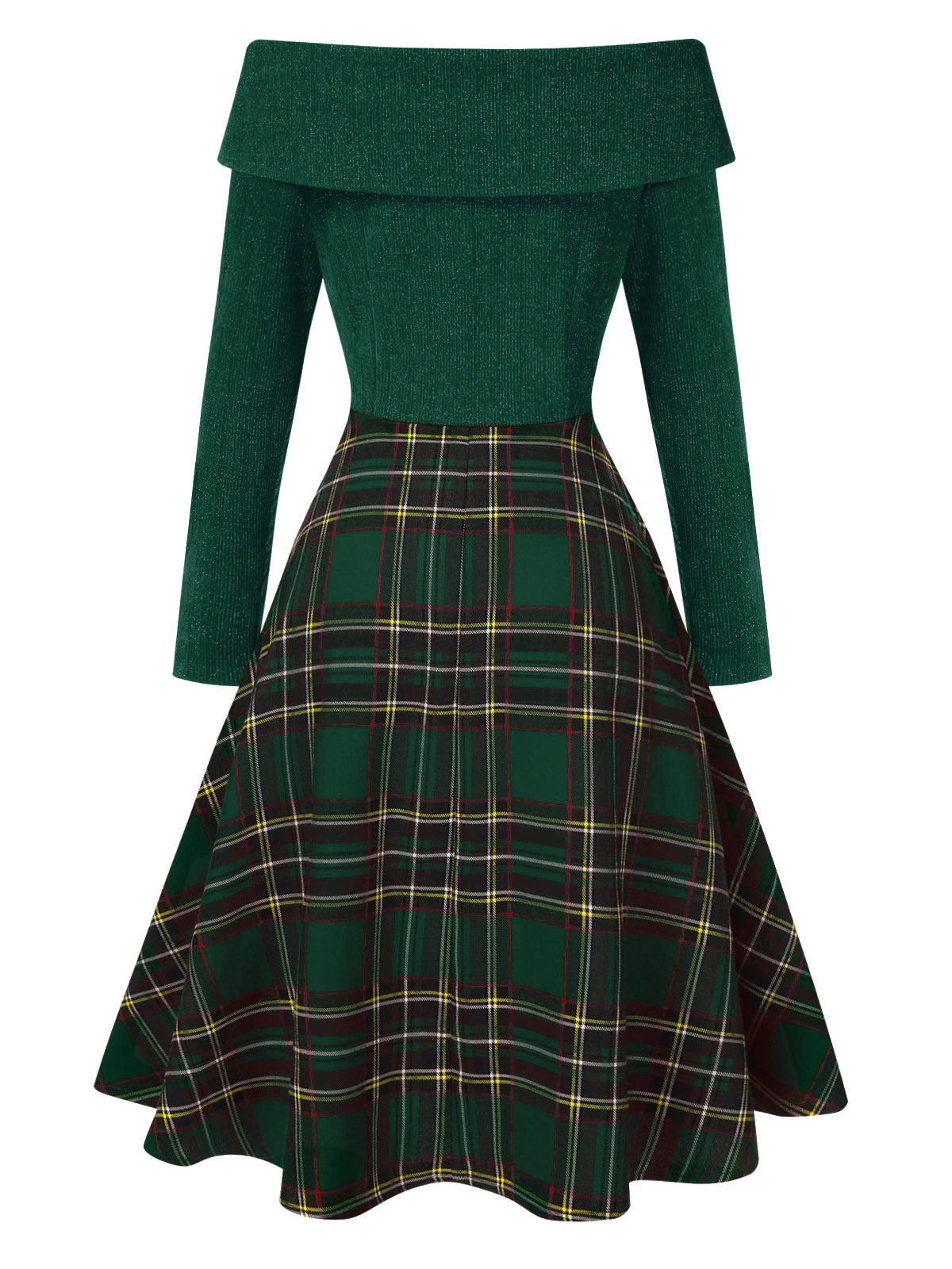 Robe à carreaux décolletée à épaule dégagée Venus rétro juillet