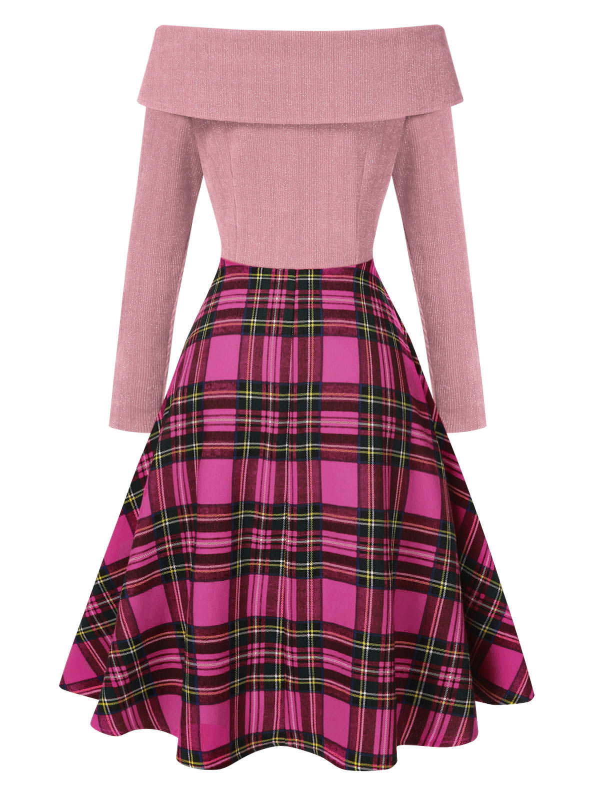 Robe à carreaux décolletée à épaule dégagée Venus rétro juillet