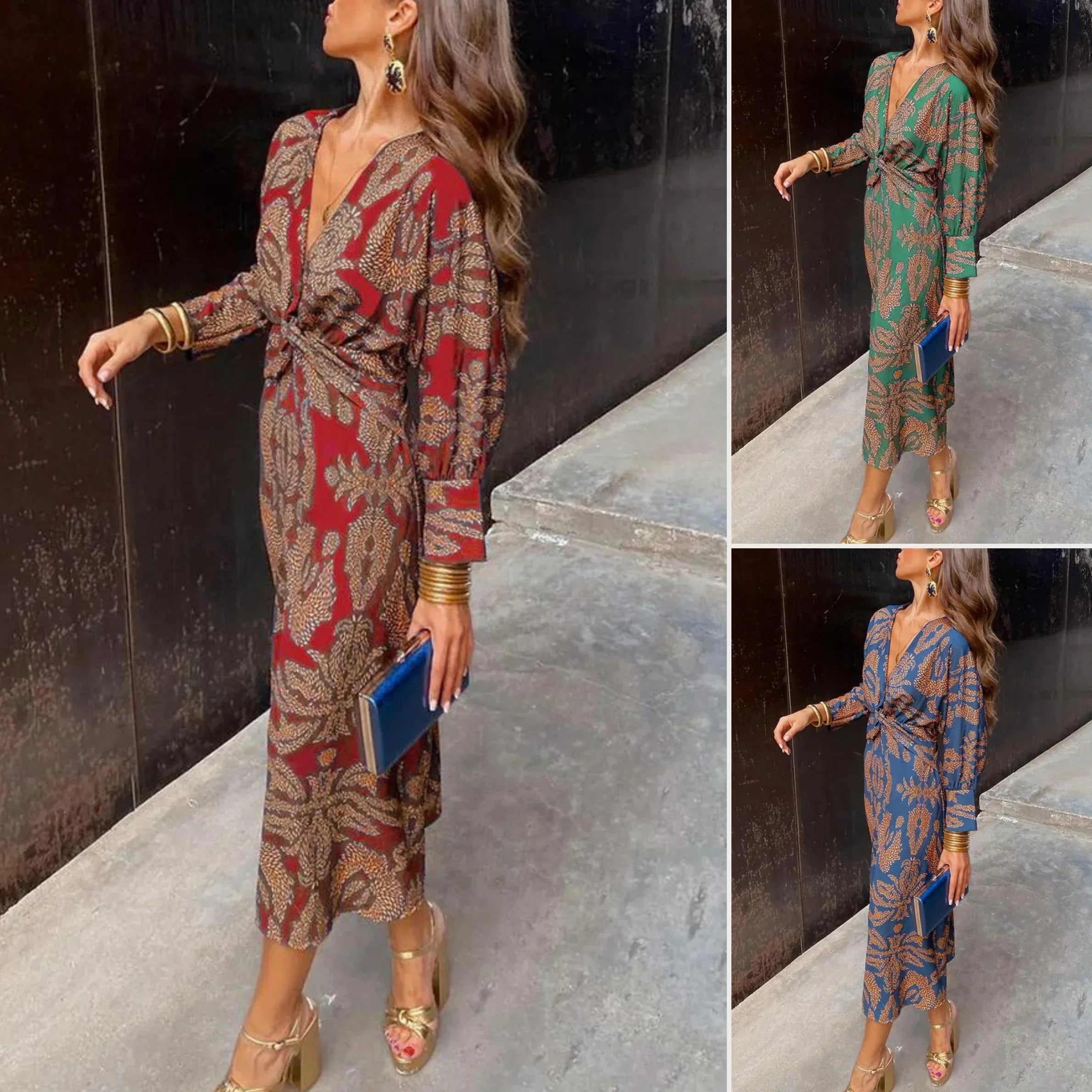 Kielle - Robe maxi imprimée chic à manches longues
