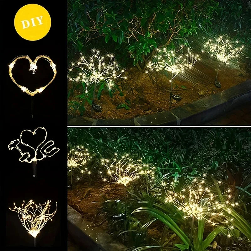 Lumière LED solaire en forme de feu d'artifice