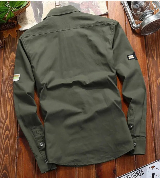 Leon - Chemise homme à manches longues avec poches multiples et patchs