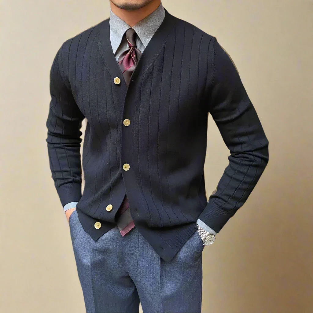 Magnus - Cardigan tricoté avec col en V et boutons pour hommes