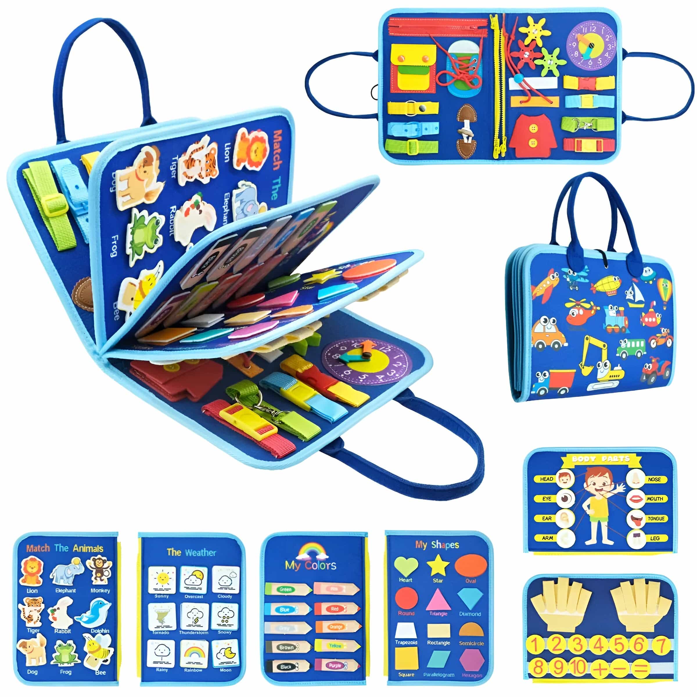 Livre d'activités Montessori engageant pour les tout-petits – Exercez la motricité fine avec des lacets, des boutons-pression et des clips