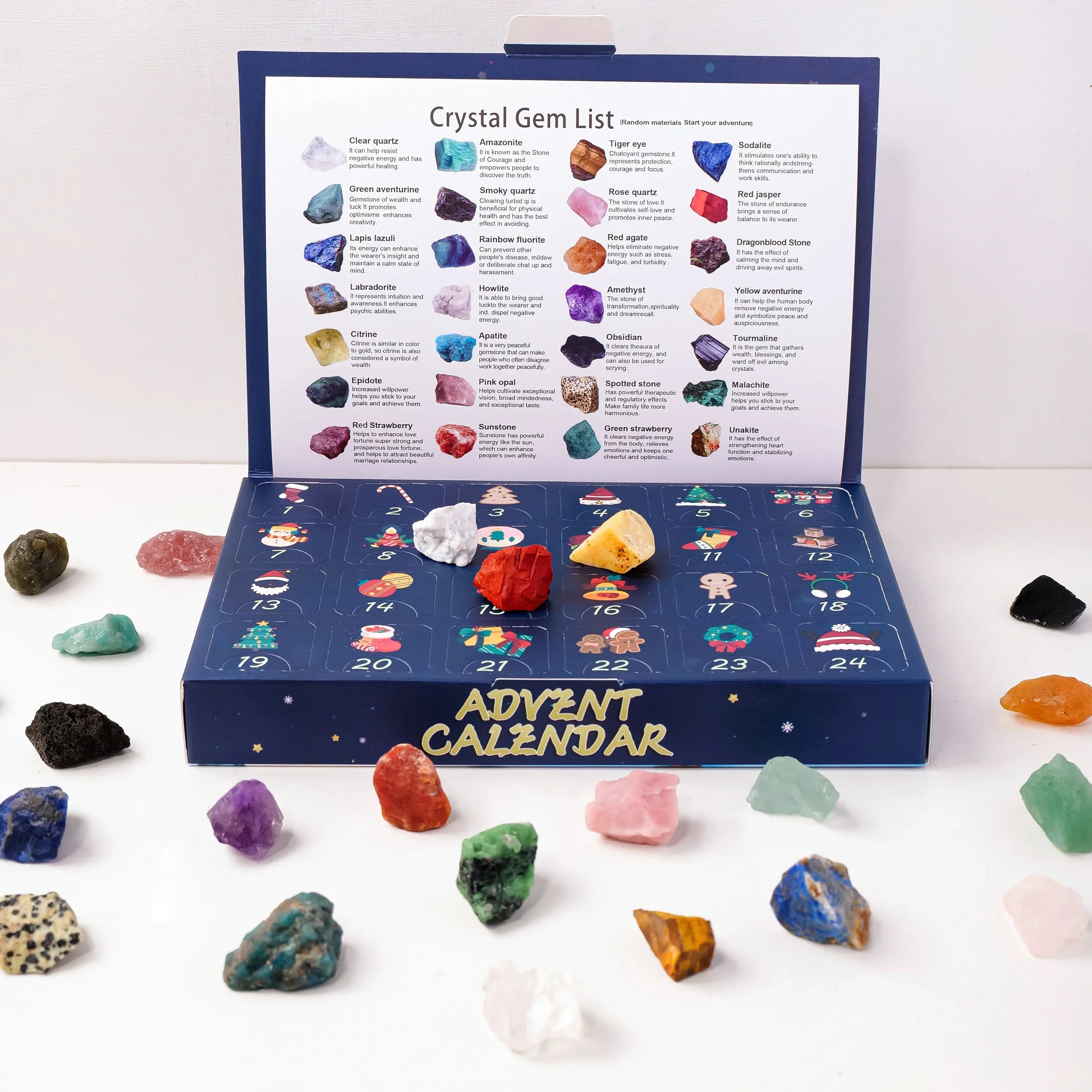 Calendrier de l'Avent avec des pierres de cristal