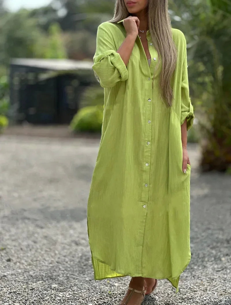 Ruth - Robe maxi à manches longues polyvalente avec boutons