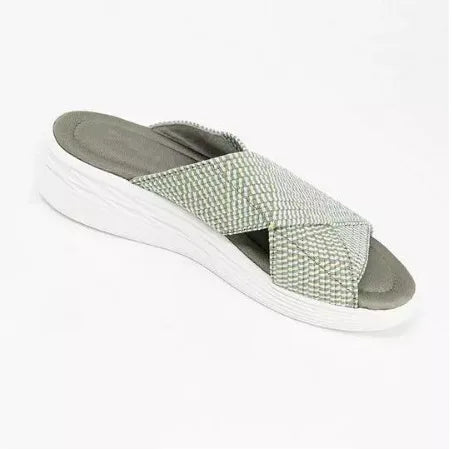 Virgie - Chaussons compensés confortables et croisés pour femme
