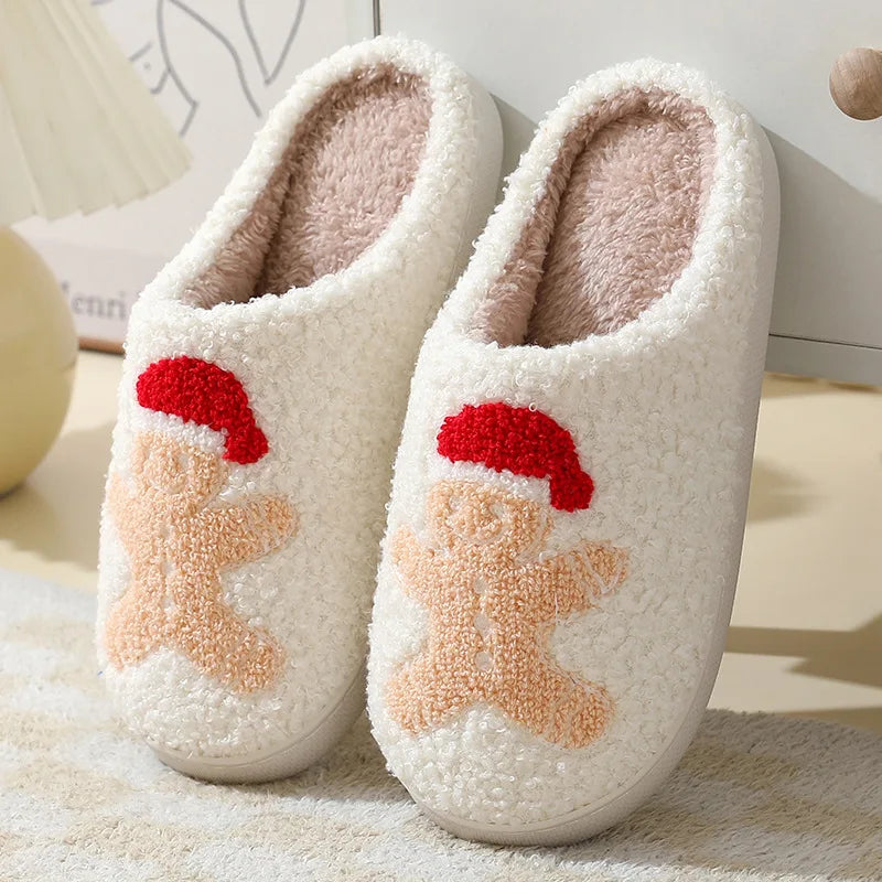 CozyWhimsy - Chaussons moelleux pour femme aux motifs brodés festifs