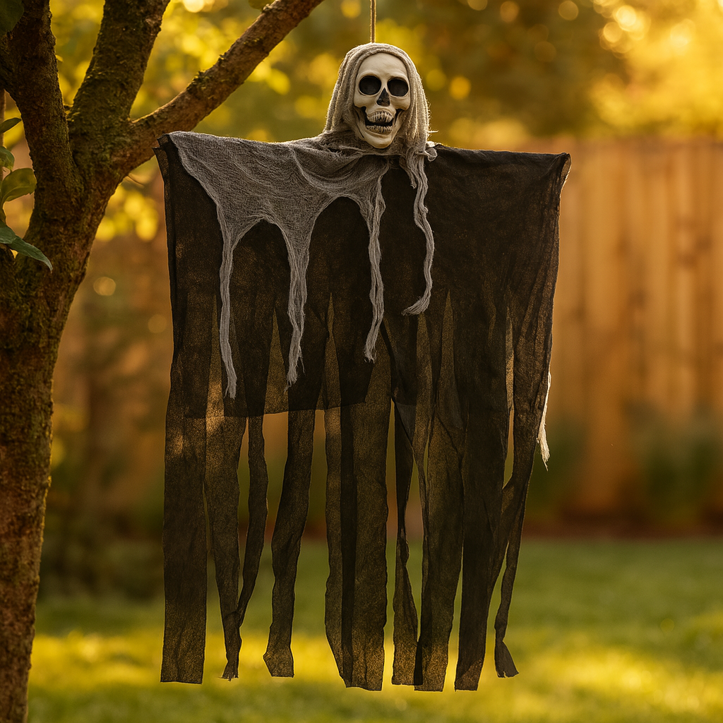 Crâne effrayant en décoration suspendue pour Halloween – tête de crâne en tissu pour une atmosphère effrayante