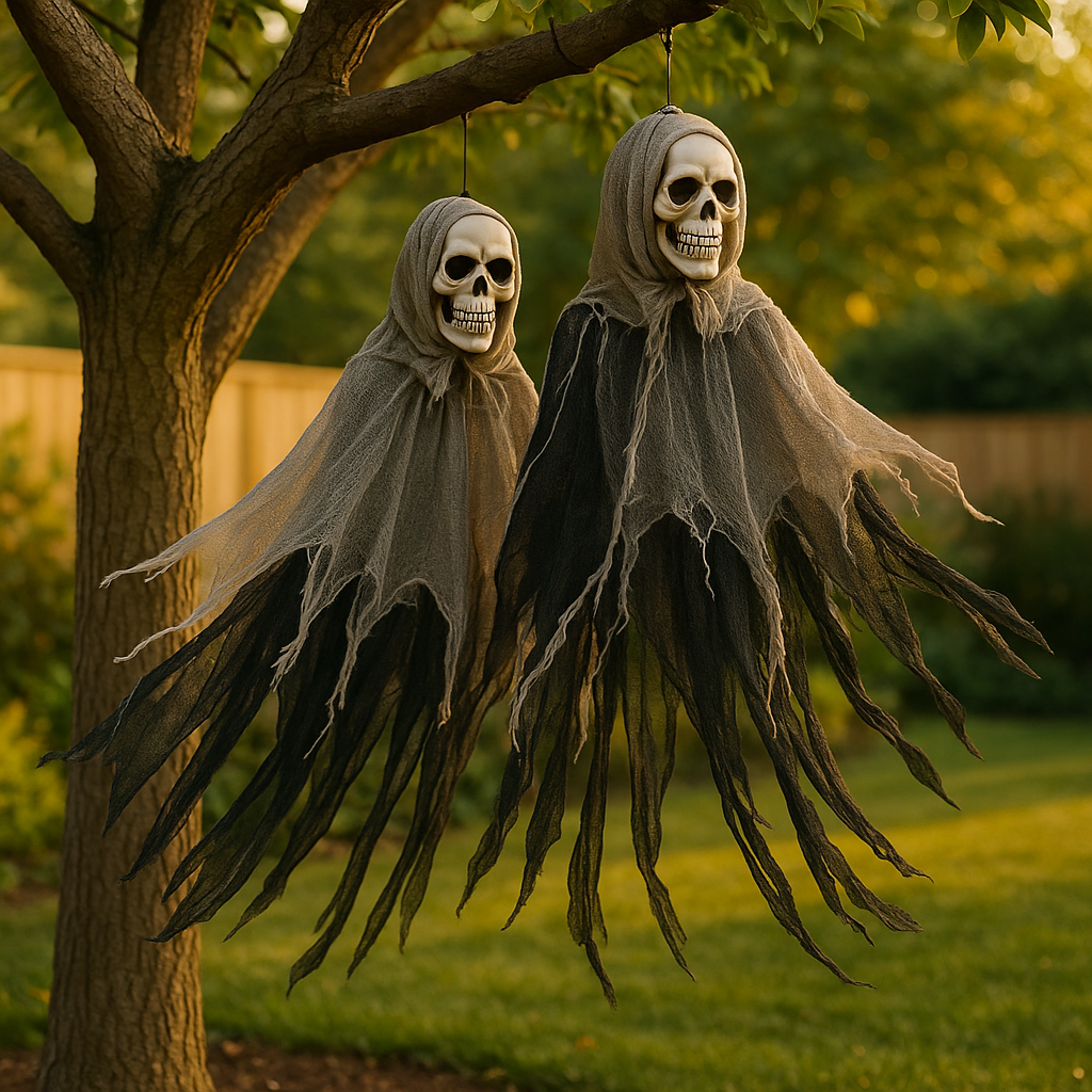 Crâne effrayant en décoration suspendue pour Halloween – tête de crâne en tissu pour une atmosphère effrayante