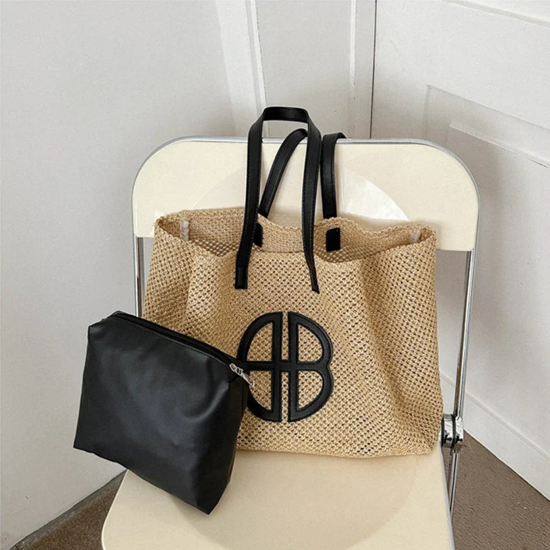 Sac de plage décontracté en paille creuse designer