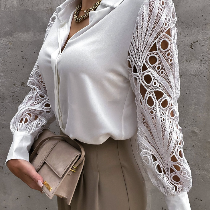 Janicel - Blouse élégante avec des manches en dentelle et des boutons