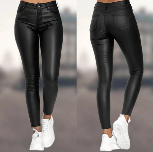 Pantalon élégant en similicuir taille haute