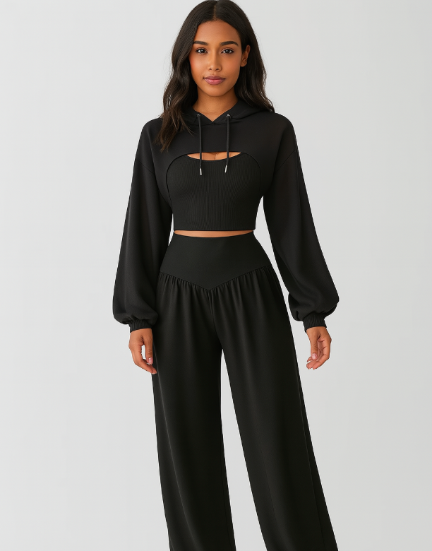 Ensemble pour femmes de 3 pièces – Sweat à capuche, Débardeur noué et Leggings de yoga taille haute