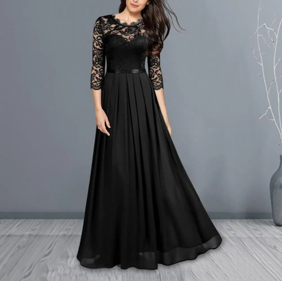 Kale - Robe maxi élégante avec des manches en dentelle flottantes