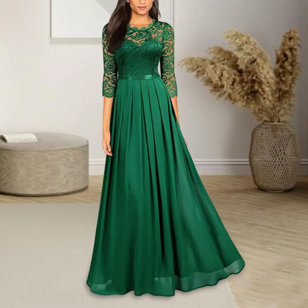Kale - Robe maxi élégante avec des manches en dentelle flottantes