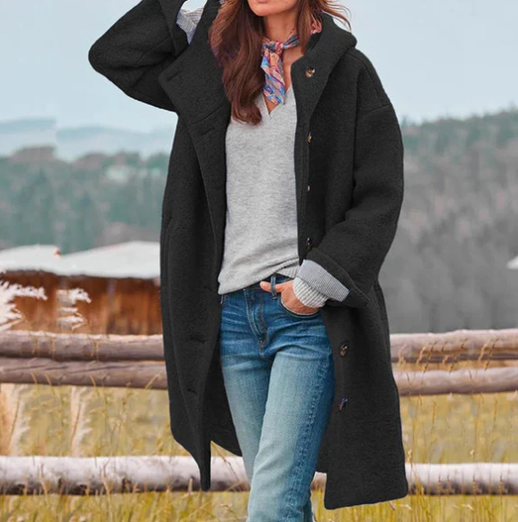 Crissa | Cardigan long à capuche pour femme