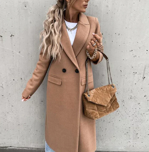 Manteau croisé en laine classique Caryl