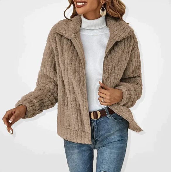 Veste polaire texturée en peluche de couleur chaude