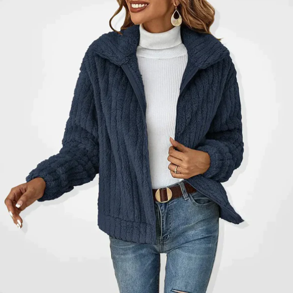 Veste polaire texturée en peluche de couleur chaude