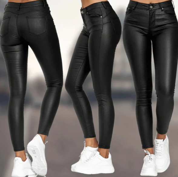 Pantalon élégant en similicuir taille haute