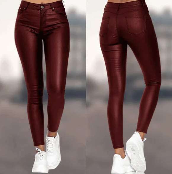 Pantalon élégant en similicuir taille haute