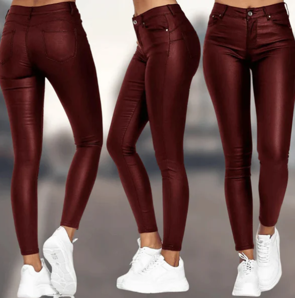 Pantalon élégant en similicuir taille haute