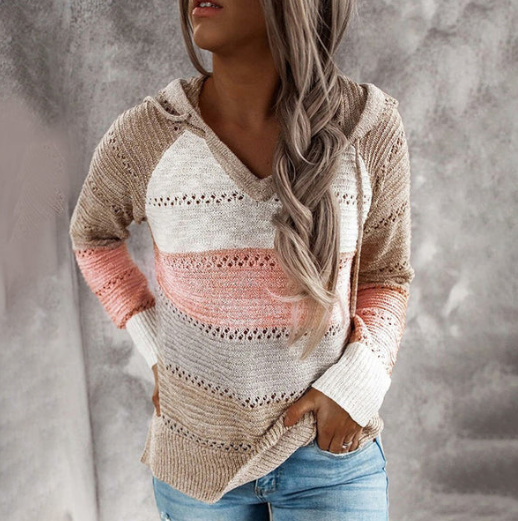 Pull à capuche rayé en tricot Laiza