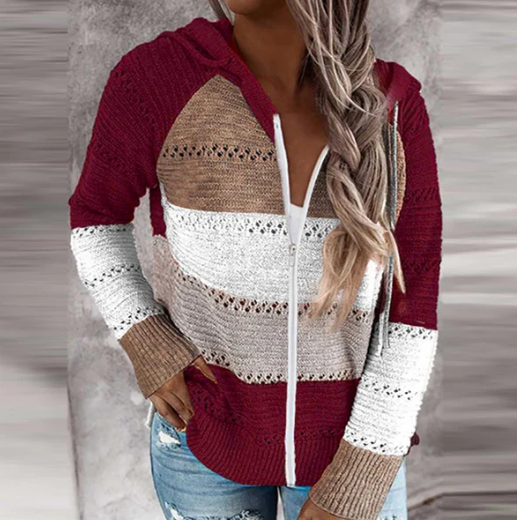 Pull à capuche rayé en tricot Laiza