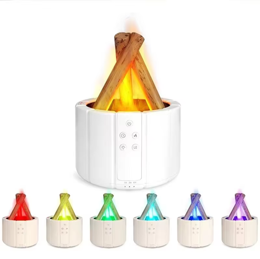 Humidificateur à ultrasons AirFlame avec effet de flamme semblable à une cheminée - Compact et efficace