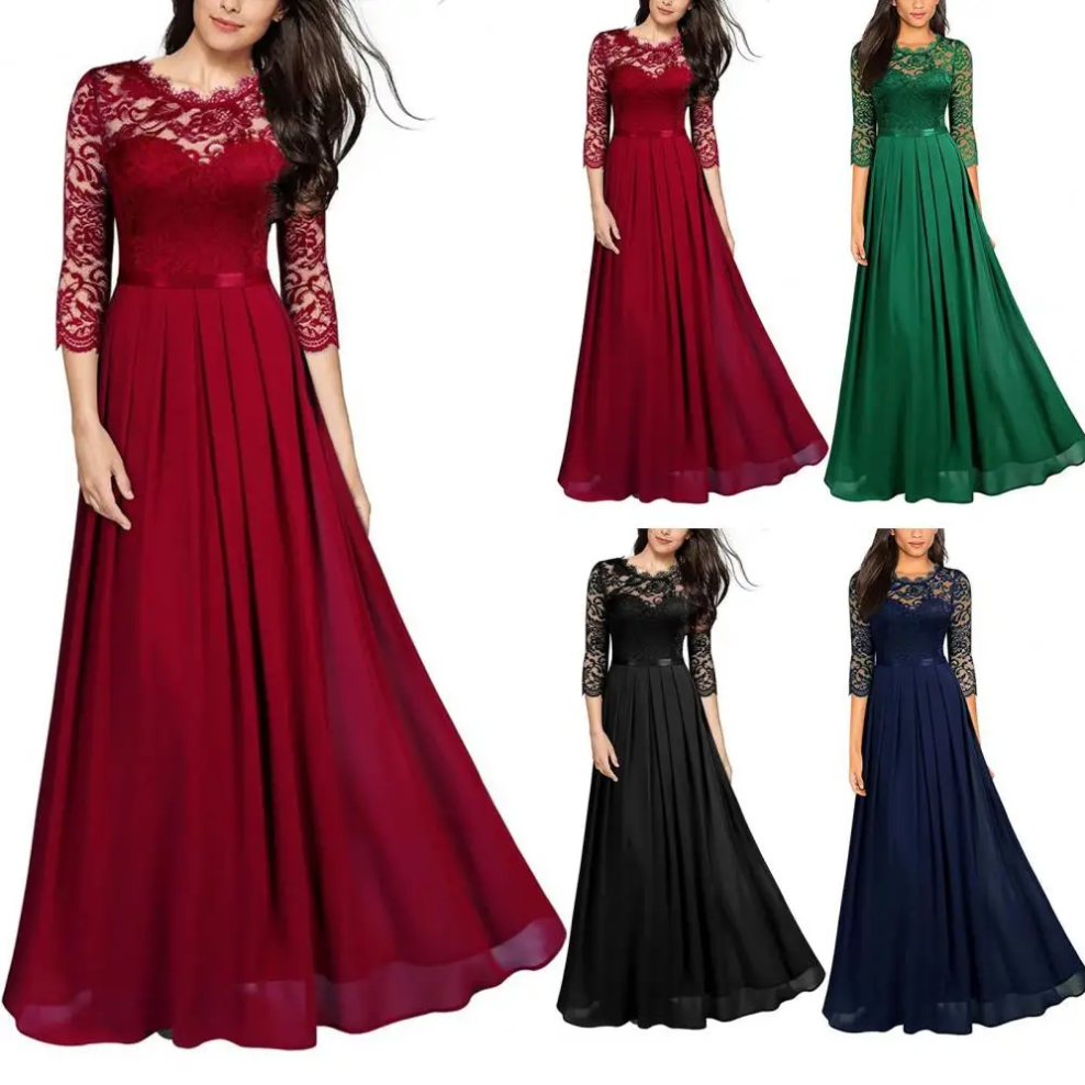 Kale - Robe maxi élégante avec des manches en dentelle flottantes