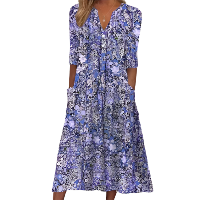 Niki - Robe mi-longue à imprimé floral sans effort avec poches cousues