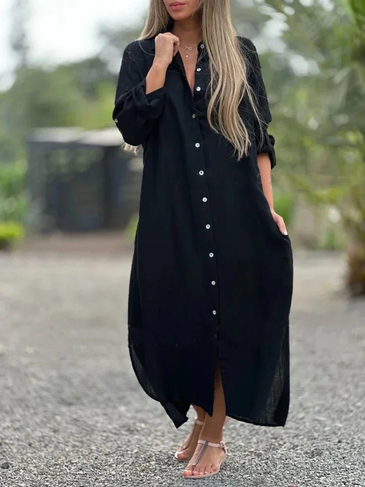 Ruth - Robe maxi à manches longues polyvalente avec boutons