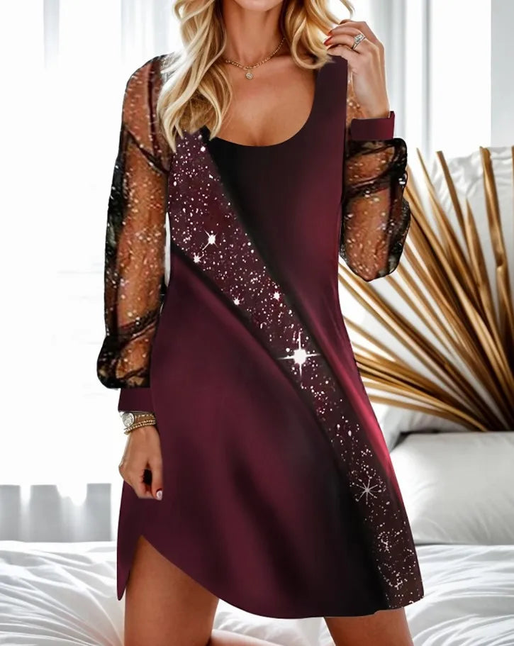 Olivia - Robe évasée à manches longues et col rond