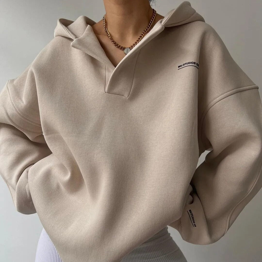 Emily - Sweat à capuche hyggelig en style Henley pour femmes