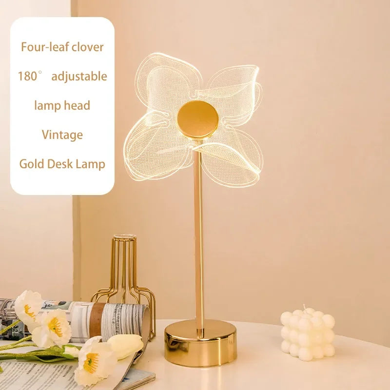Lampe de bureau LED en acrylique doré rétro