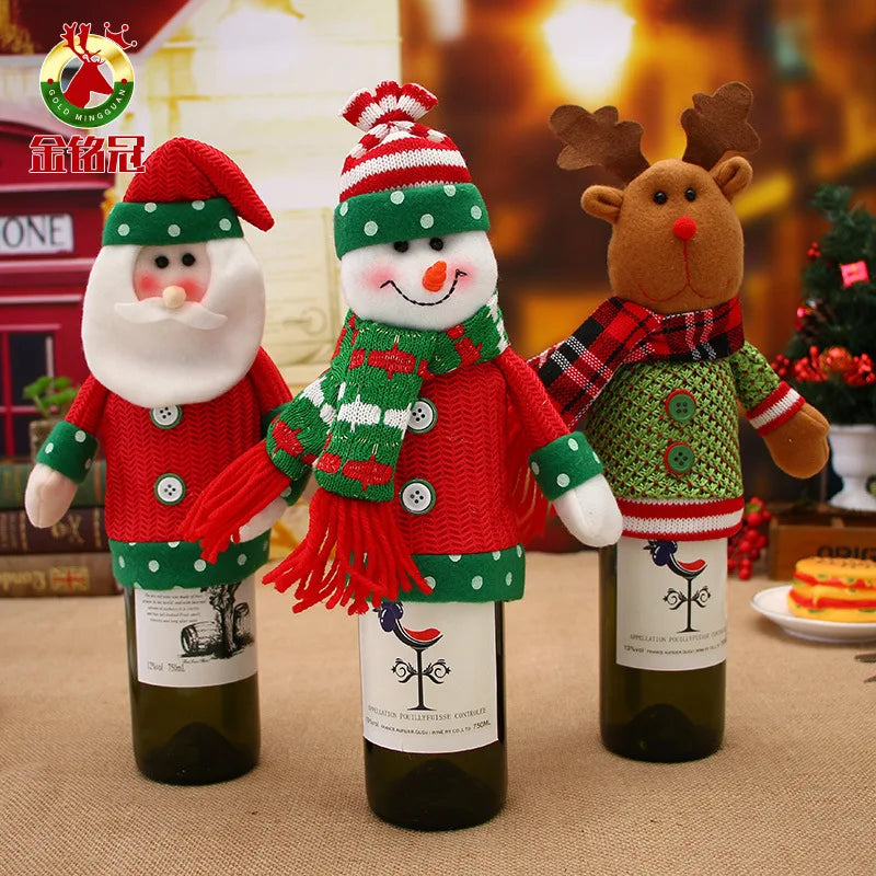 Housse de bouteille de vin en tricot de père Noël en cartoon